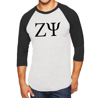 Zeta Psi Greek Letter Block Raglan - White/Black