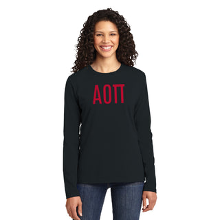 Alpha Omicron Pi Greek Letter Block Womens Long Sleeve - Black