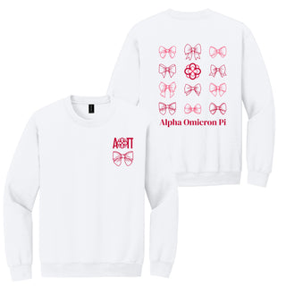 Alpha Omicron Pi Greek Bow Bliss Crewneck Sweatshirt - White