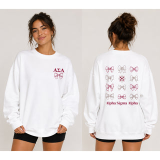 Alpha Sigma Alpha Greek Bow Bliss Crewneck Sweatshirt - White
