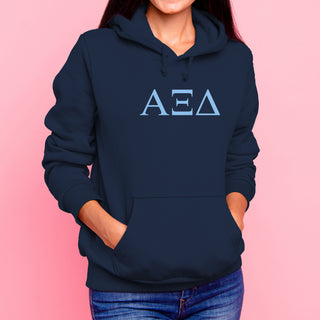 Alpha Xi Delta Greek Letter Block Hoodie - Navy