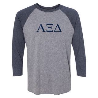 Alpha Xi Delta Greek Letter Block Raglan 3/4 Sleeve - Prem Htr / Vtg Navy