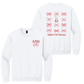 Alpha Chi Omega Greek Bow Bliss Crewneck Sweatshirt - White
