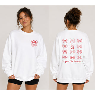 Alpha Chi Omega Greek Bow Bliss Crewneck Sweatshirt - White