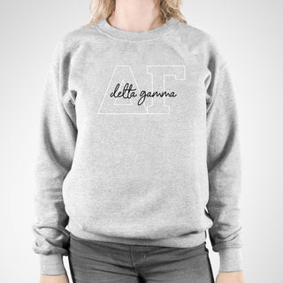 Delta Gamma Greek Outline Overlay Crewneck Sweatshirt - Sport Grey