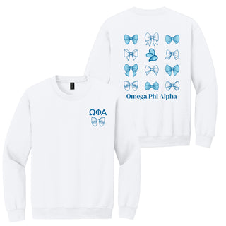 Omega Phi Alpha Greek Bow Bliss Crewneck Sweatshirt - White
