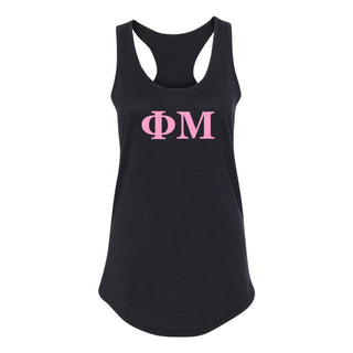 Phi Mu Greek Letter Block Racerback Tank - Black