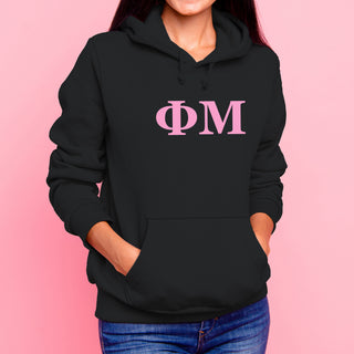 Phi Mu Greek Letter Block Hoodie - Black