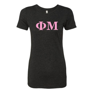 Phi Mu Greek Letter Block Womens Triblend T-Shirt - Vintage Black