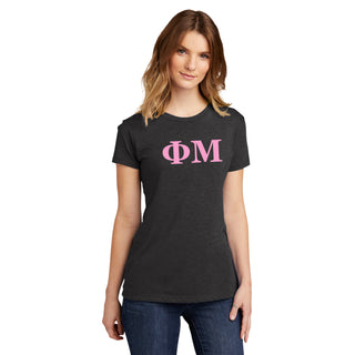 Phi Mu Greek Letter Block Womens Triblend T-Shirt - Vintage Black