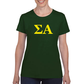 Sigma Alpha Greek Letter Block Womens T-Shirt - Forest