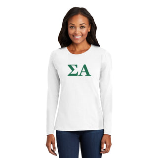 Sigma Alpha Greek Letter Block Womens Long Sleeve - White