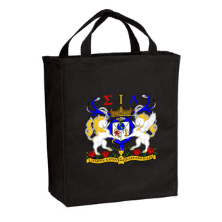 Sigma Iota Alpha Greek Crest Twill Grocery Tote - Black