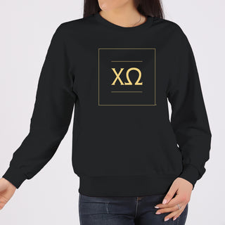 Chi Omega Greek Letter Block Crewneck Sweatshirt - Black