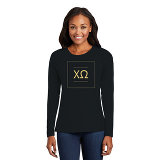 Chi Omega Greek Letter Block Womens Long Sleeve - Black