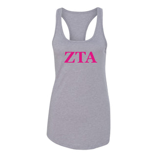 Zeta Tau Alpha Greek Letter Block Racerback Tank - Heather Grey
