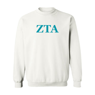 Zeta Tau Alpha Greek Letter Block Crewneck Sweatshirt - White