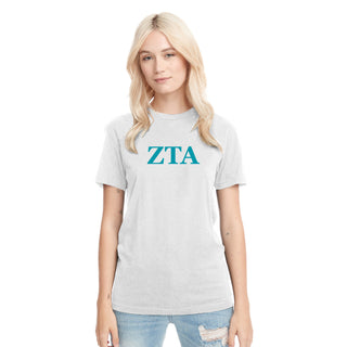 Zeta Tau Alpha Greek Letter Block NLA Triblend T-Shirt - Heather White