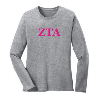Zeta Tau Alpha Greek Letter Block Womens Long Sleeve - Athletic Heather