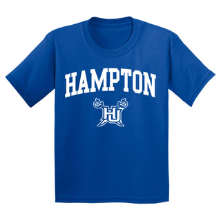 Hampton University Pirates Arch Logo Youth Short Sleeve T Shirt - Royal