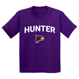 Hunter College Hawks Arch Logo Youth T Shirt - Purple