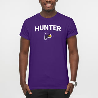 Hunter College Hawks Arch Logo T Shirt - Purple