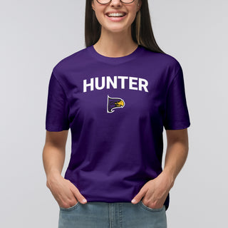 Hunter College Hawks Arch Logo T Shirt - Purple