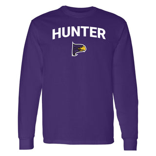 Hunter College Hawks Arch Logo Long Sleeve T Shirt - Purple