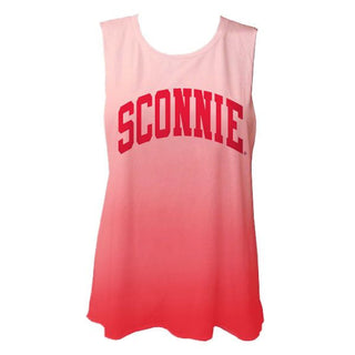 Sconnie Women's Deep Side Cut Ombre Muscle Tank - Red/White