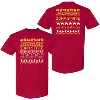 Iowa State University Cyclones Ugly Holiday Sweater Short Sleeve T Shirt - Cardinal