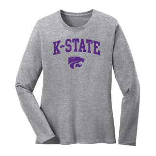 Kansas State University Wildcats Arch Logo Cotton Womens Long Sleeve T-Shirt - Sport Grey