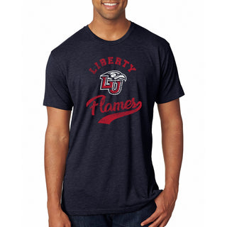 Liberty Flames Retro Script Triblend T-Shirt - Vintage Navy