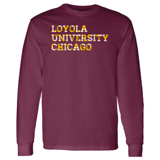 Loyola Chicago Ramblers Patchwork Cotton Long Sleeve T Shirt - Maroon