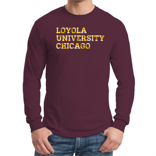 Loyola Chicago Ramblers Patchwork Cotton Long Sleeve T Shirt - Maroon