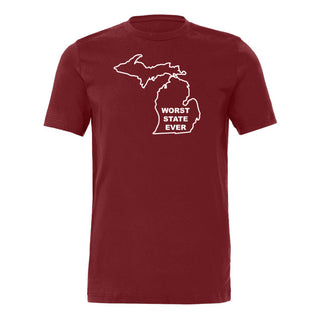 Worst State Ever MI Jersey T-Shirt - Cardinal