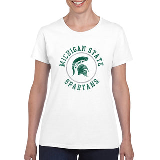 Michigan State Distressed Circle Logo Womens T-Shirt