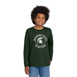Michigan State Distressed Circle Logo Youth Long Sleeve