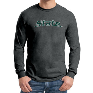 MSU State Wordmark Outline Long Sleeve - Dark Heather