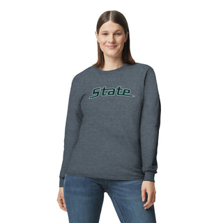 MSU State Wordmark Outline Long Sleeve - Dark Heather