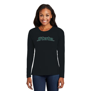 MSU State Wordmark Outline Womens Long Sleeve - Black
