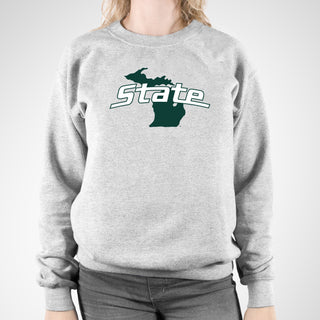 MSU State Outline Logo Crewneck - Sport Grey