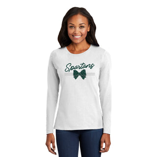 MSU Bow Script Womens Long Sleeve - White
