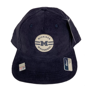 Michigan Corduroy Snap Closure Hat w/Faux Suede Patch - Navy