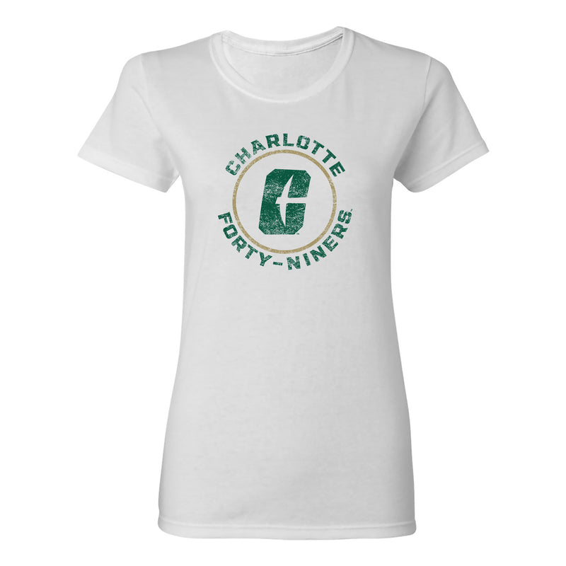 UNC Charlotte Forty-Niners Distressed Circle Logo Womens Short Sleeve T Shirt - White