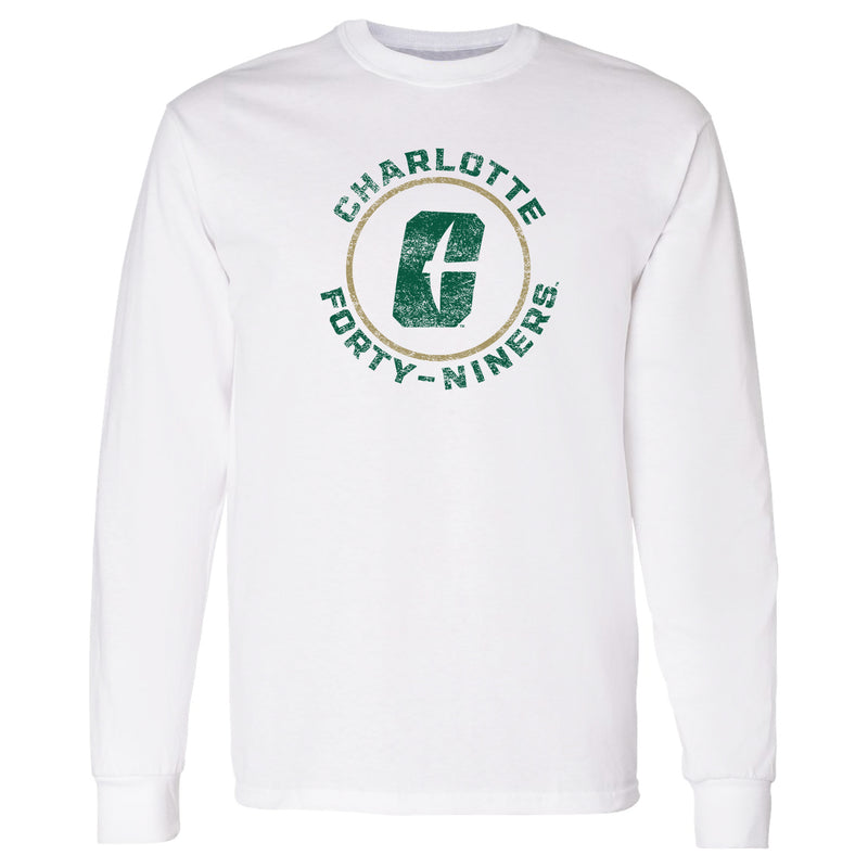 UNC Charlotte Forty-Niners Distressed Circle Logo Long Sleeve T Shirt - White