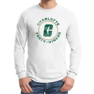 UNC Charlotte Forty-Niners Distressed Circle Logo Long Sleeve T Shirt - White