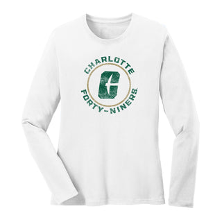 UNC Charlotte Forty-Niners Distressed Circle Logo Women's Long Sleeve T Shirt - White