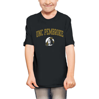 UNC Pembroke Braves Arch Logo Youth T Shirt - Black