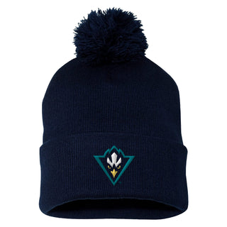 Wilmington Seahawks Primary Logo Pom-Pom Cuffed Beanie - Dark Heather Grey/Navy
