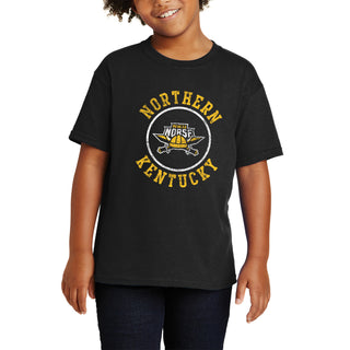 Northern Kentucky University Norse Distressed Circle Logo Youth Short Sleeve T Shirt - Black